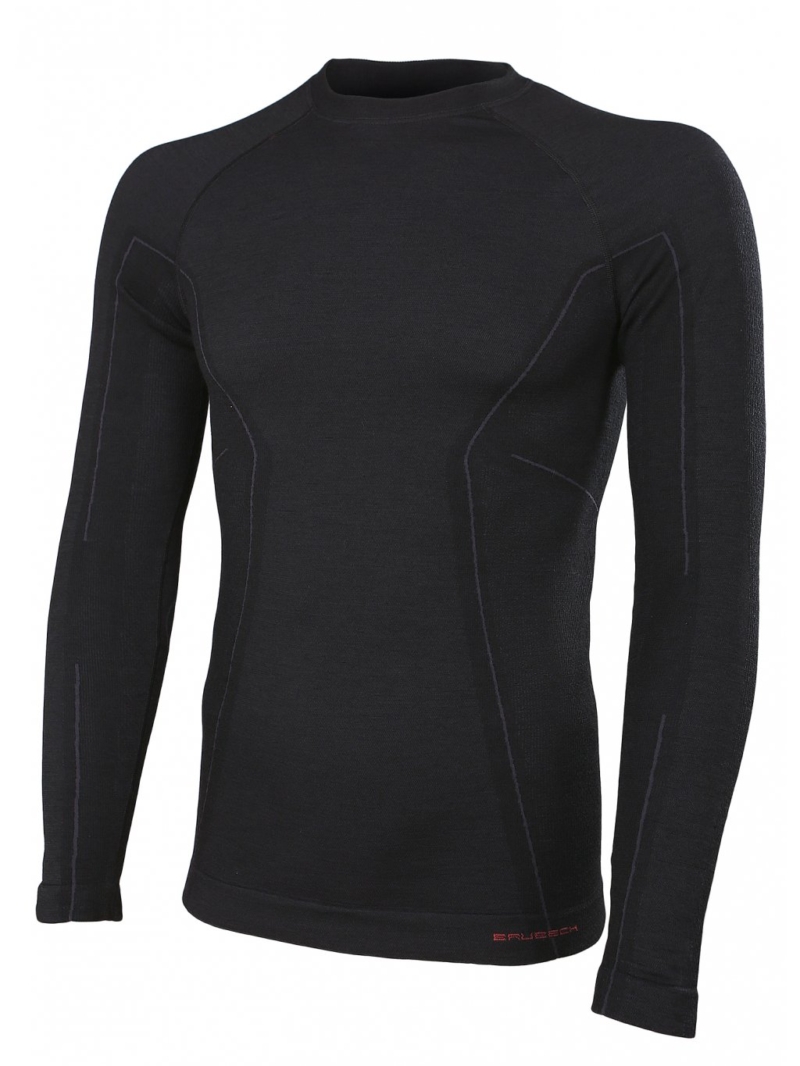 Brubeck ACTIVE WOOL - TRIKO DLOUHÝ RUKÁV black, pánské thermo triko